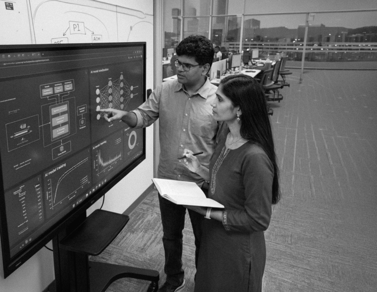 Sharath and Sravanthi collaborating on enterprise AI architecture